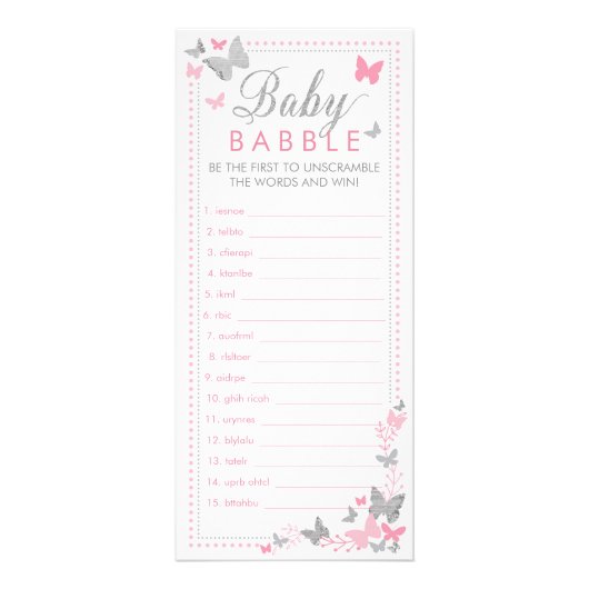 Carte Publicitaire Bébé Bébé Mot Scramble Jeu, Papillons (Devant)