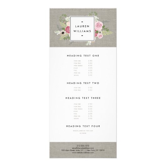 Carte Publicitaire Belles roses roses roses sur lin Élégance moderne (Devant)