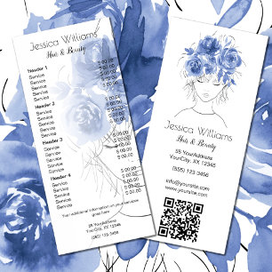 Carte Publicitaire Bleu rose mignon fille cheveux beauté liste de pri