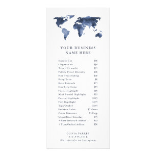Carte Publicitaire Blue Watercolor World Map Liste des prix Service M