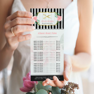 Carte Publicitaire Blush Pink Gold Chic Hair Salon Floral Tarifs