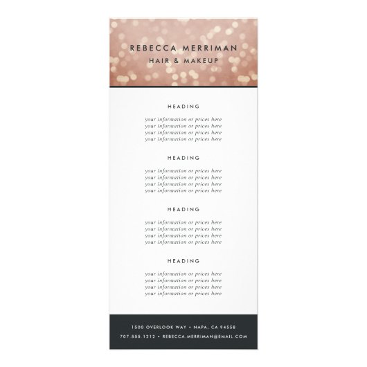 Carte Publicitaire Bokeh Rose cuivre | Tarification ou services (Devant)