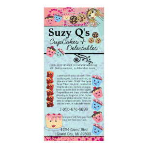 Carte Publicitaire Boulangerie Cupcake Aqua Blue Swirled Rack Card