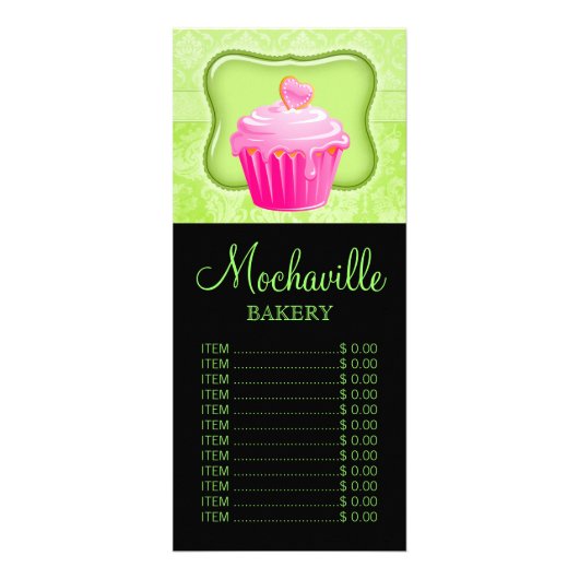 Carte Publicitaire Boulangerie Cupcake Vintage Damask Lime Prix (Devant)