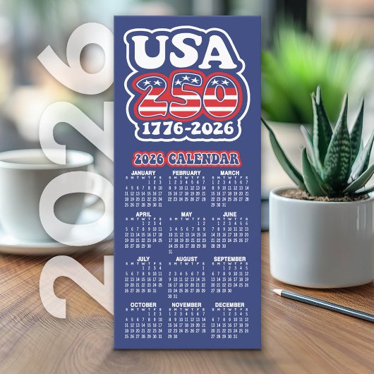 Carte Publicitaire Calendrier 2026 USA 250 Anniversaire de l'Amérique