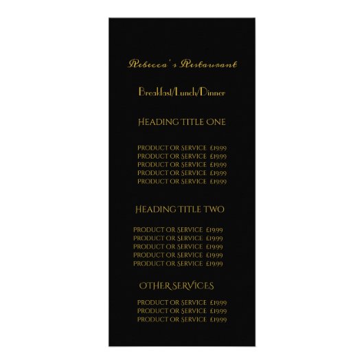 Carte Publicitaire Calligraphie noir et or Service de tarification d' (Devant)