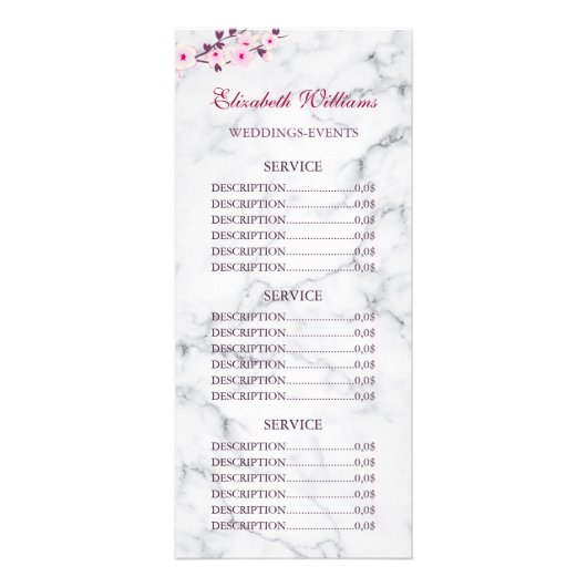 Carte Publicitaire Cerisier Fleur rose Gris Marbre Prix du service (Devant)