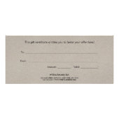 Carte Publicitaire Certificat cadeau de script signature Kraft simple (Dos)