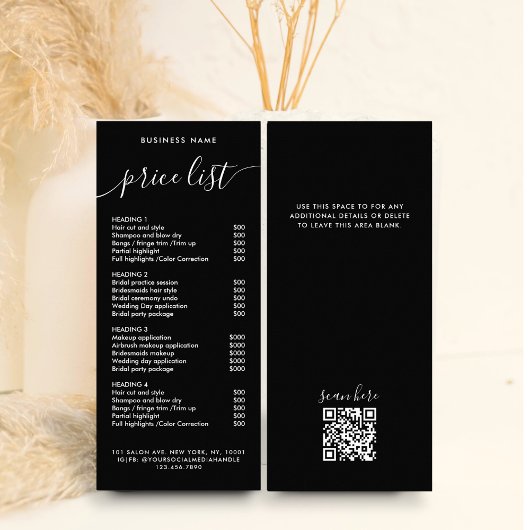 Carte Publicitaire Chic Black Typographie Business Services Tarifs