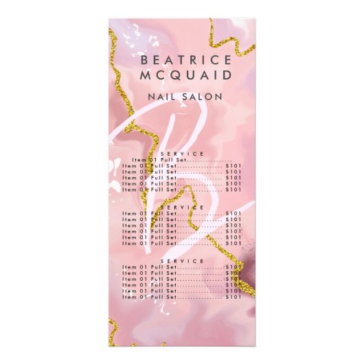 Carte Publicitaire Chic Blush rose or Parties scintillant marbre Mono (Devant)