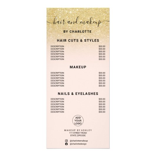 Carte Publicitaire Chic or parties scintillant calligraphie prix de m (Devant)