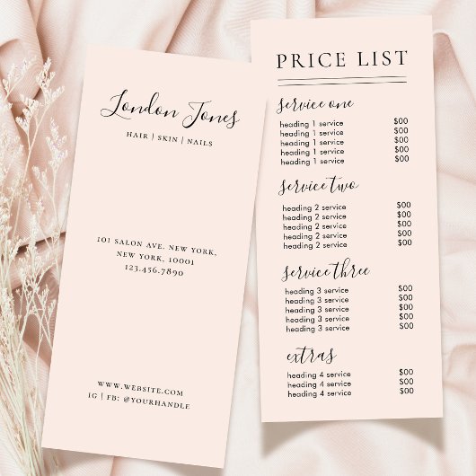 Carte Publicitaire Chic Script Typographie Services Blush Tarifs