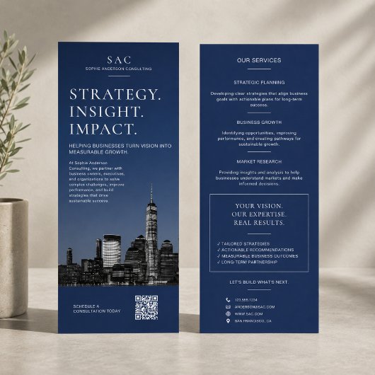 Carte Publicitaire Code QR Bleu Marine Moderne Consultant Professionn