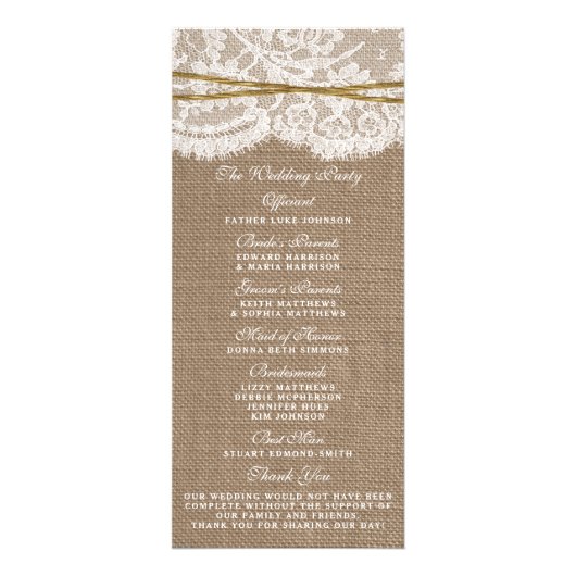 Carte Publicitaire Collection de Mariages Rustic Twine Bow - Programm (Dos)