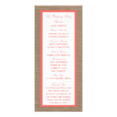 Carte Publicitaire Coral Seahorse Burlap Beach Wedding Program (Dos)