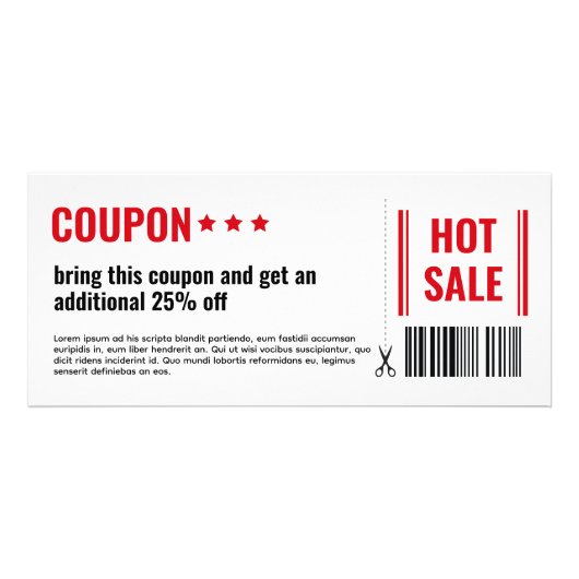 Carte Publicitaire COUPON DE VENTE CHAUD simple avec code à barres (Devant)