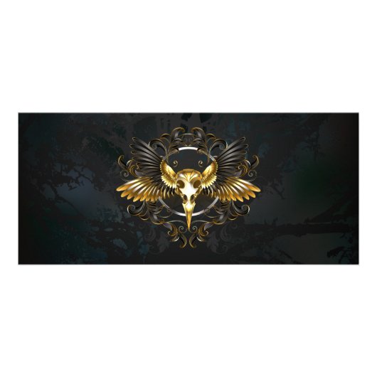 Carte Publicitaire Crâne d'oiseaux dorés sur arrière - plan noir (Devant)