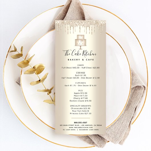 Carte Publicitaire Cuisine boulangerie Parties scintillant or Pâtisse