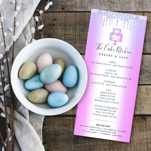 Carte Publicitaire Cuisine Boulangerie Purple Parties scintillant Dri