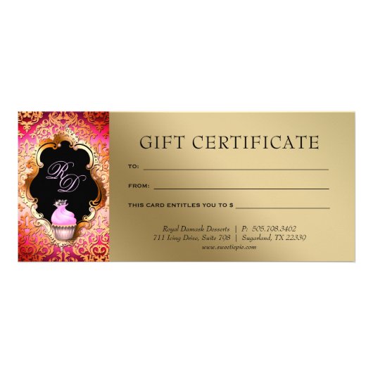 Carte Publicitaire Cupcake Damask Certificat cadeau Pink Gold (Devant)