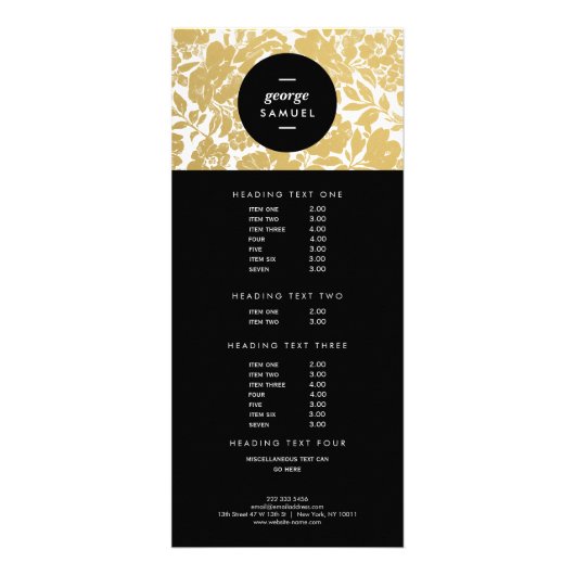 Carte Publicitaire Design Floral Or Élégant Avec Noir Gras (Devant)