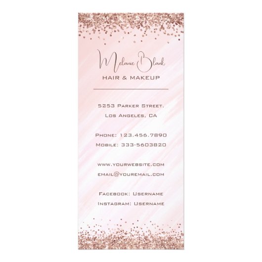 Carte Publicitaire Elégant Blush Parties scintillant Rose Beauté Salo (Dos)
