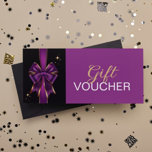Carte Publicitaire Élégant bon cadeau Purple & Gold Bow | Réduction