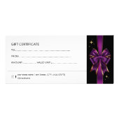 Carte Publicitaire Élégant bon cadeau Purple & Gold Bow | Réduction (Dos)
