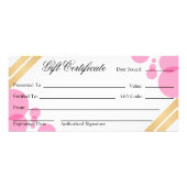 Carte Publicitaire Élégant certificat cadeau or et rose chaud (Dos)