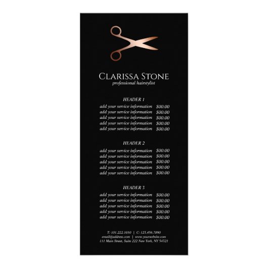 Carte Publicitaire Elégant ciseaux d'or rose moderne coiffeur (Devant)