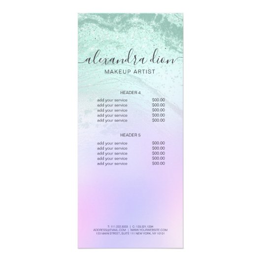 Carte Publicitaire Elégant maquilleur de parties scintillant verte me (Dos)