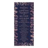 Carte Publicitaire Elégant Marine & Rose Gold Floral Wedding Programm (Devant)