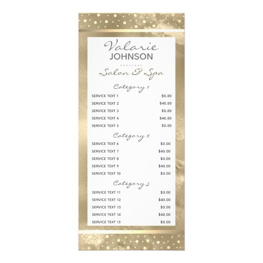 Carte Publicitaire Élégant moderne Script Gold Salon Spa 5 Service (Devant)
