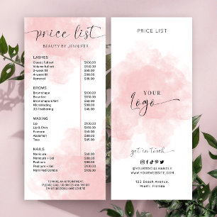 Carte Publicitaire Elégant rose Aquarelle Beauté Services Tarifs