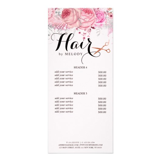 Carte Publicitaire Elégant rose en cuivre ciseaux en or coiffeuse (Dos)