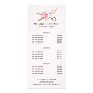 Carte Publicitaire Elégant rose en cuivre ciseaux en or coiffeuse