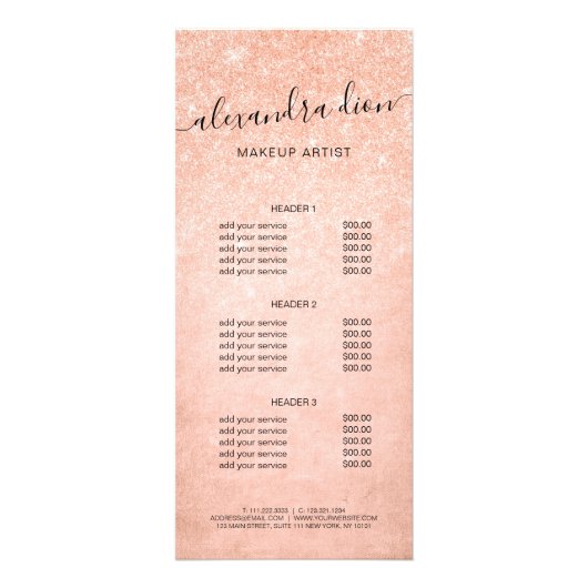 Carte Publicitaire Elégant rose en cuivre or parties scintillant maqu (Devant)