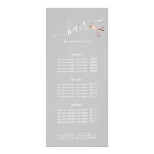 Carte Publicitaire Elégante coupe-cheveux rose d'or (Devant)