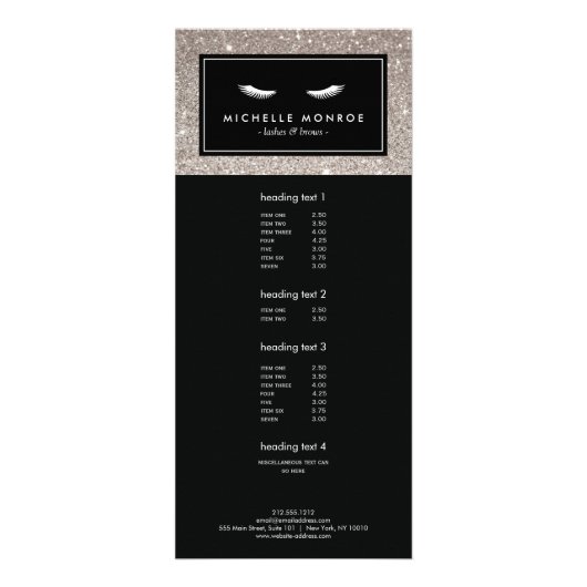 Carte Publicitaire Eyelashes avec Parties scintillant en argent (Devant)