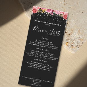 Carte Publicitaire Fleurs Roses Botaniques Paillettes Diamant Salon N