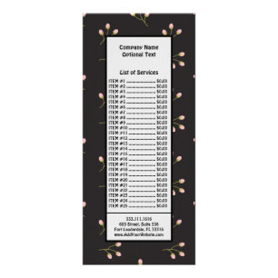 Carte Publicitaire Fleurs roses Tige verte Floral noir Printemps