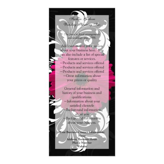 Carte Publicitaire Fuchsia Scroll Gerbera Daisy avec noir et blanc (Devant)