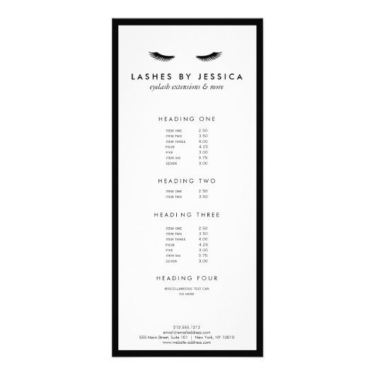 Carte Publicitaire Glam Eyelashes Classique Noir et Blanc (Devant)