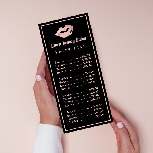 Carte Publicitaire Glam Rose Gold Lips & Black Price List Services