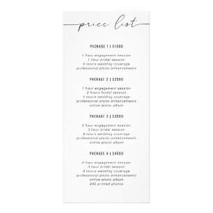 Carte Publicitaire Guide de tarification   Simple   Photographe