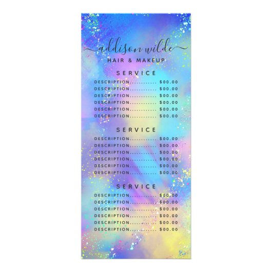 Carte Publicitaire Holographic Sparkle Opal Iridescent Service Price (Devant)