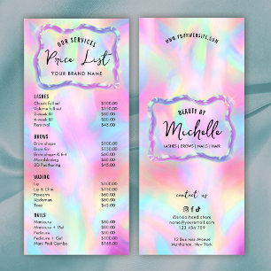 Carte Publicitaire Holographique Neon Colors Girls Spa Salon Tarifs