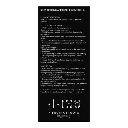 Carte Publicitaire Instructions de suivi Piercing moderne (Devant)