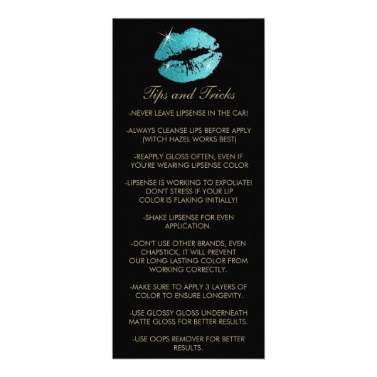 Carte Publicitaire Instructions turquoise Parties scintillant Lipstic (Dos)