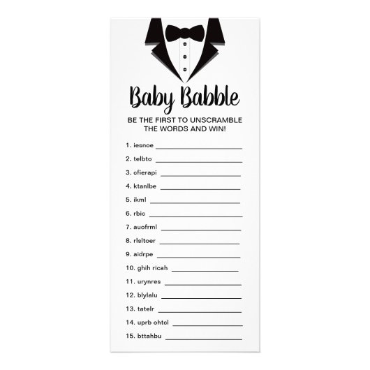 Carte Publicitaire Jeu de Baby shower Word Scramble, 25 Pack (Devant)